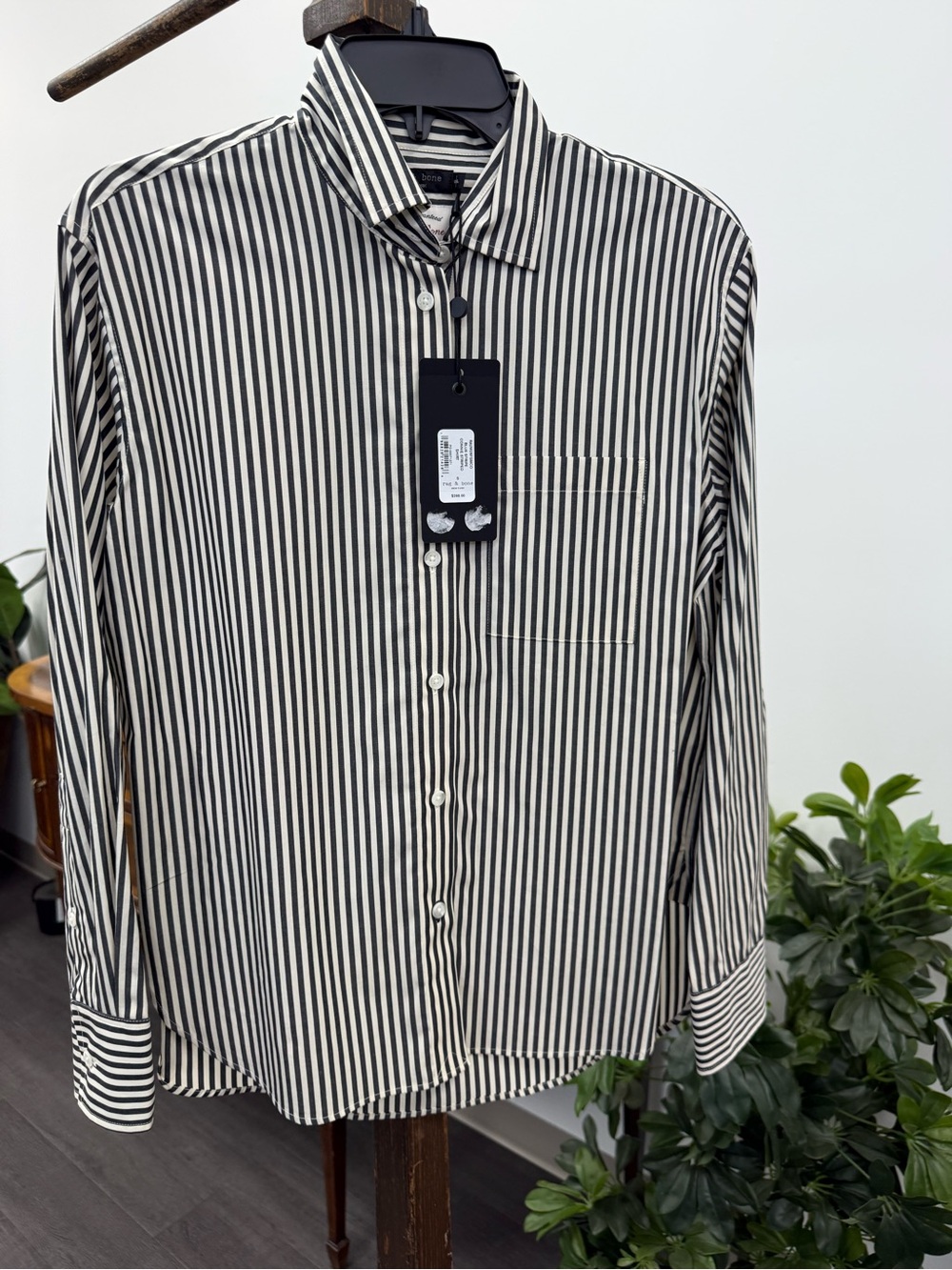 rag & bone Black and White Vertical Stripe Button-Down Shirt